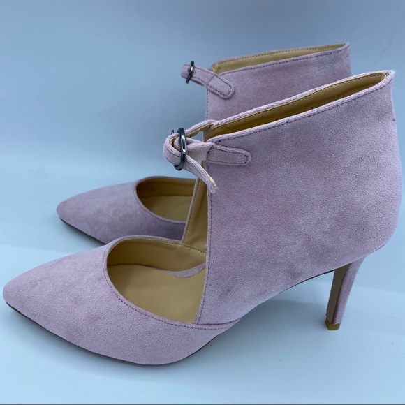 FSJ Women pink suede pointed toe ankle strap pumps - Picture 3 of 12